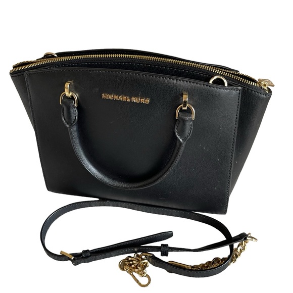 Michael Kors Ellis Large Satchel Leather Black 35H7GE0S3L Crossbody - Picture 5 of 8